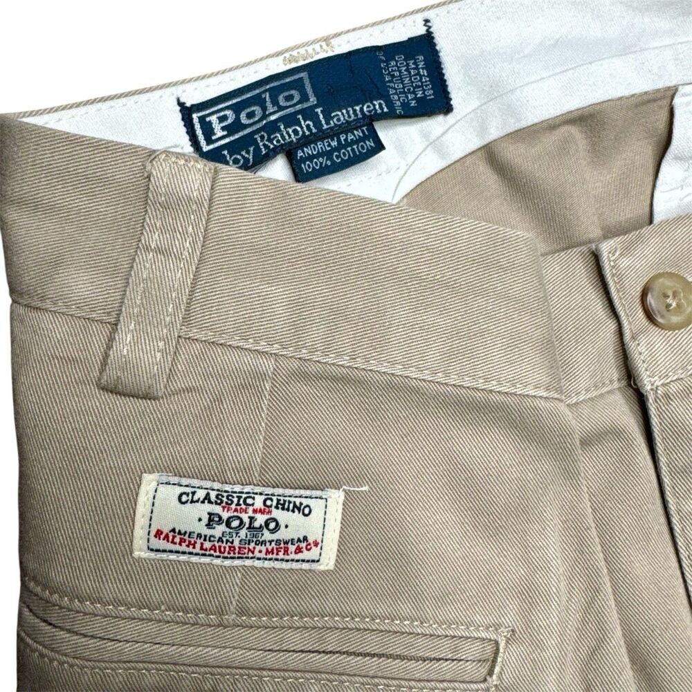 Vintage Polo Ralph Lauren Pants Mens 40x30 Andrew Khaki Pleated Chino Preppy